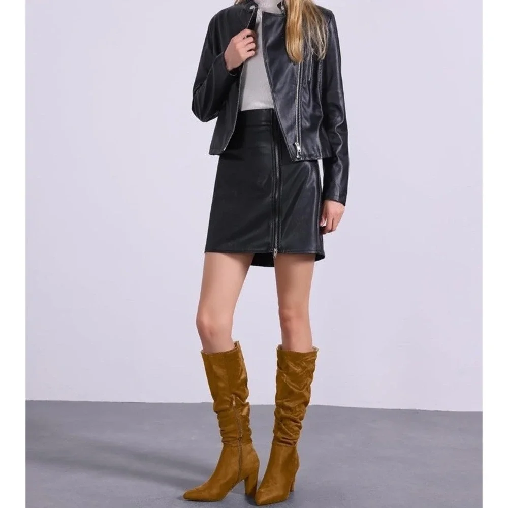 Allegra K Women's Slouch Pointed Toe Chunky Heel‎ Knee High Boots Brown Sz 9 M